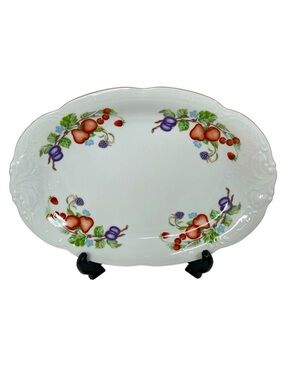VTG Royal Kent Collection Porcelain Oval Serving Platter Poland Fruit Garland
